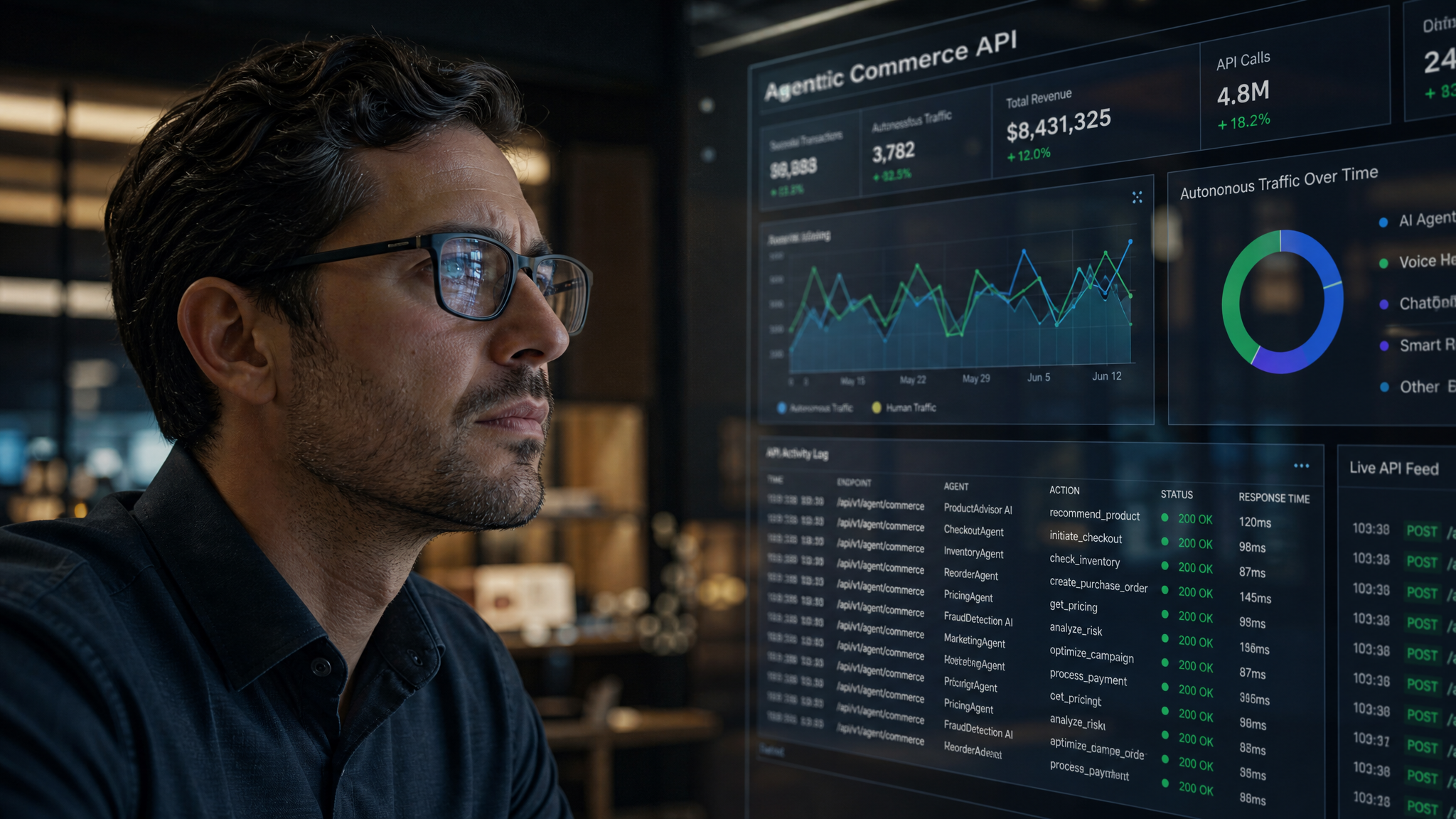 AI agents in ecommerce 2026 — how ChatGPT Instant Checkout, Google Gemini UCP, and Microsoft Copilot are completing purchases autonomously on behalf of users without them visiting a retailer website, showing 805% growth in AI-referred ecommerce traffic and 4.4x higher conversion rates