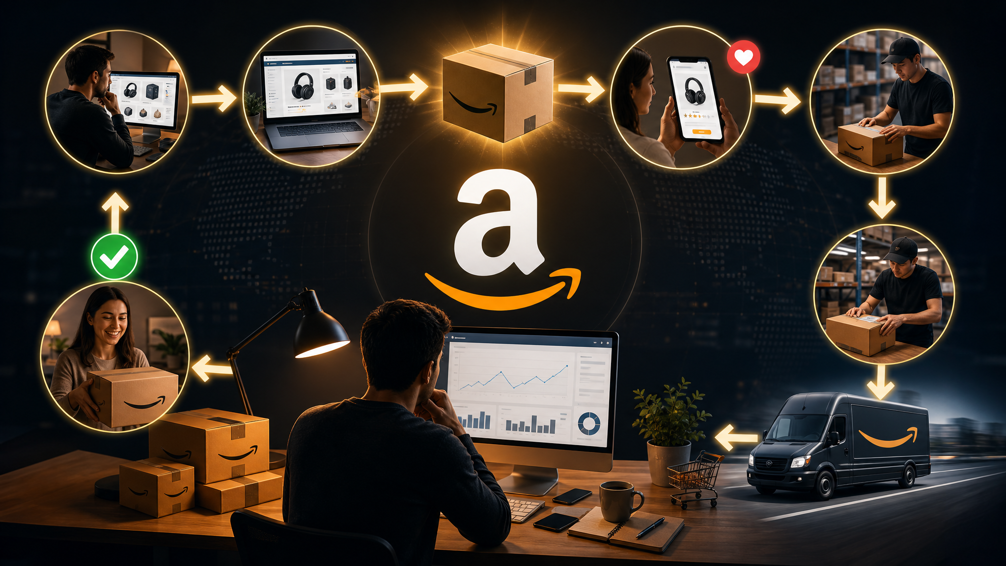Amazon dropshipping operational flowchart demonstrating the compliance-first supply chain path from verified wholesale partner to customer.