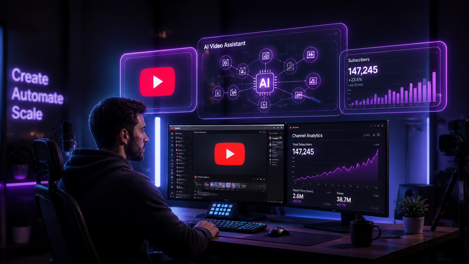 Best AI Video Generator for YouTube 2026 showing an automated video editing dashboard